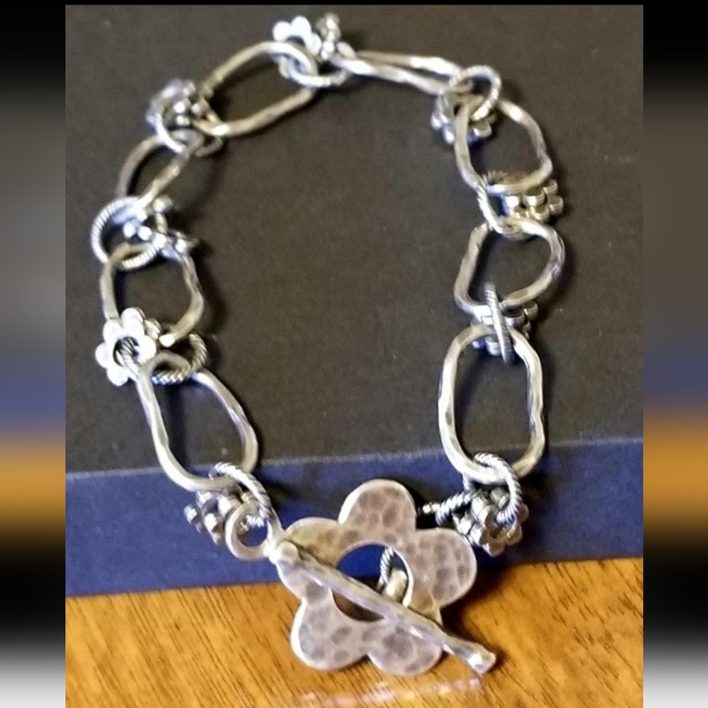 Rare Silpada Sterling Silver Flower Links Bracelet - Picture 4 of 10